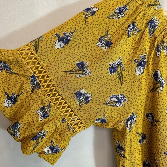 Bleuh Ciel Womens Crop Top Blouse Off The Shoulder Floral Lace Trim Sleeve Boho - Picture 5 of 11